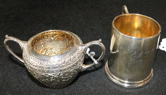 Silver sugar bowl and mug